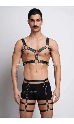 Erkek  Deri Göğüs Harness Ve Bacak Harness Takım - Brfm195