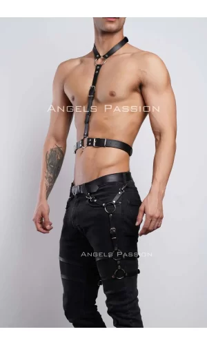 Erkek  Jartiyer Ve Göğüs Harness, Deri Erkek  Bacak Harness, Deri Göğüs Harness, Partywear, Clubwear - Brfm202