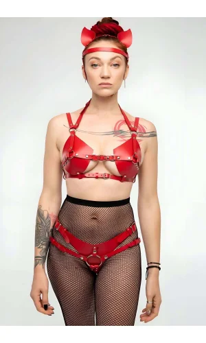 Fantazi Deri Sütyen Ve Külot Takım, Kulaklık Detaylı Harness - Brf871