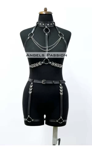 Fantazi İç Giyim Zincirli Erotik Harness Takım - Brf1081