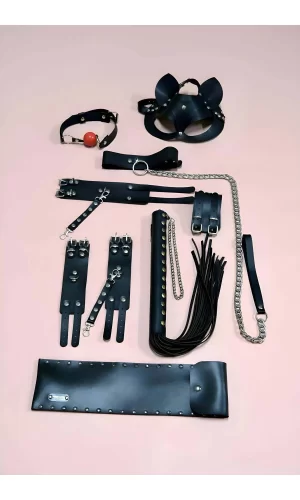 Fantazi Kırbaç Kelepçe Set, 6lı Set, Ayak - El Kelepçesi, Maske, Ağız Topu - Brf1308