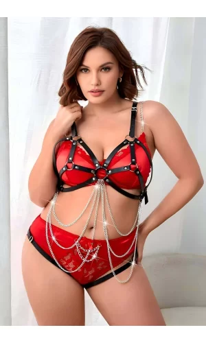 Fantazi Zincirli Deri Body Harness, Ağı Açık Fantazi Giyim - Brf1175