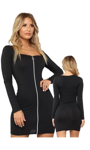 Fermuarlı Mini Elbise