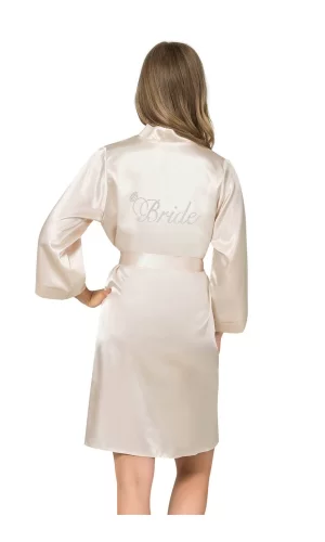 Fildişi Kısa Saten Bride Sabahlık