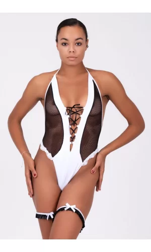 File Ve Dantelden İmal Edlimiş Önü Kurdelalı Şık Fantezi Babydoll 51194