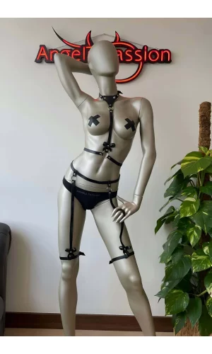 Fiyonk Detaylı Deri Jartiyer Harness İç Giyim