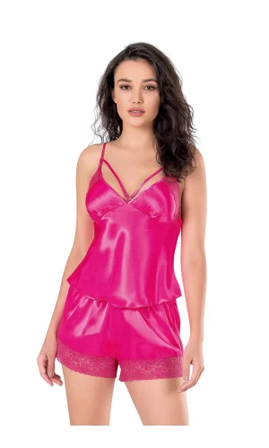 Fuşya Saten Babydoll Şort Takımı