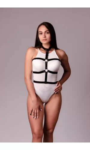 Göğsü Açık Siyah Deri Fantazi Harness Büstiyer 1089