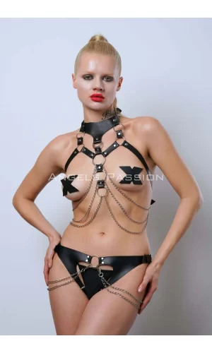 Göğsü Ve Ağı Açık Kelepçeli Fantazi Külot Harness Takım - Brf1067