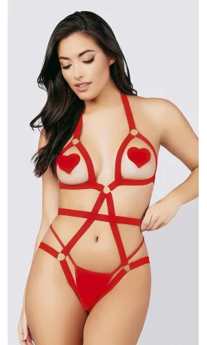 Göğüs Bölgesi Açık Fantezi Kırmızı Harness