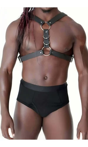 Göğüs Ve Halka Detaylı Erkek  Deri Harness - Brfm85