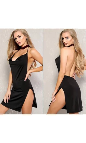 Gögüs Ve Sırt Dekolteli Yırbrfaçlı Mini Elbise