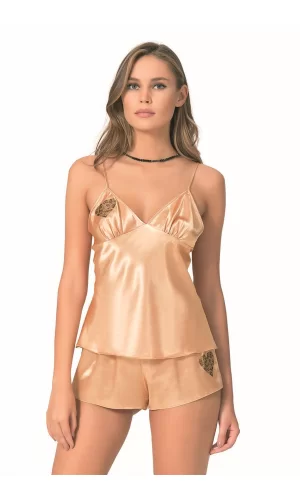 Gold Saten Babydoll Şort Takımı