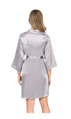 Gri Kısa Saten Bride Sabahlık
