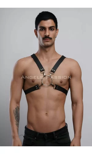 Halka Detaylı X Göğüs Erkek  Harness, Gömlek Kemeri, T-shirt Kemeri, Clubwear - Brfm178