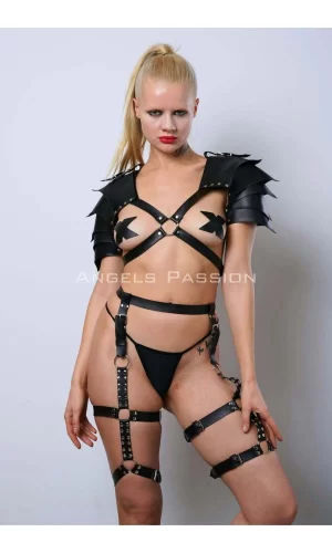 Kadın Gladyatör Cosplay Kostüm, Deri Jartiyer Harness Takım - Brf1345