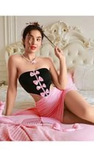 Kadın Pembe Ekose Etekli Seksi Kostüm