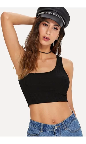 Kadın Siyah Tek Omuz Crop Büstiyer