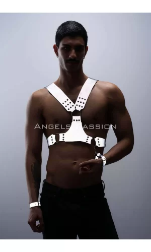 Karanlıkta Parlayan - Reflektörlü Erkek  Harness, Kelepçeli Göğüs Harness Takım - Brfm121