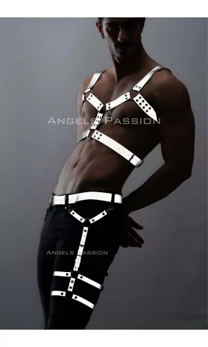 Karanlıkta Yansıyan Reflektörlü Erkek  Harness Takım, Erkek  Göğüs Ve Bacak Harness Takım - Brfm198