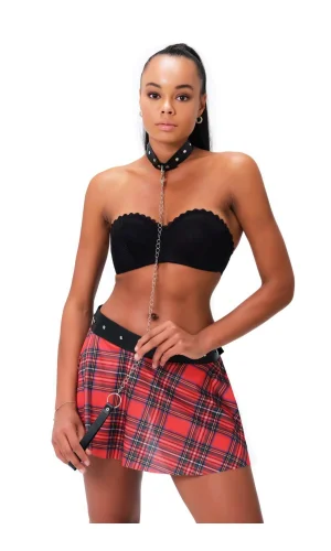 Kareli Harness Deri Etekleri Dantel Süslemeli Fantezi Gecelik 51158