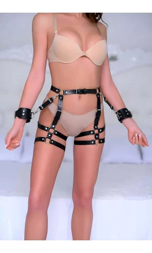 Kelepçeli Fantazi Harness, Deri Fantezi İç Giyim - Brf1022
