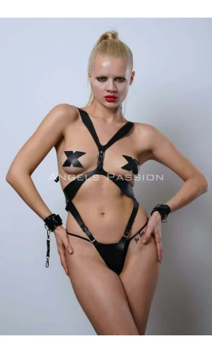 Kelepçeli Full Body Harness Set, Deri Fantezi İç Giyim, Bayan İç Giyim - Brf1102