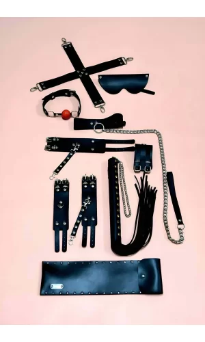 Kırbaç Kelepçe Set, 7li Fantezi Kelepçe Takım, El-ayak Kelepçesi, Maske, Ağız Topu - Brf1311