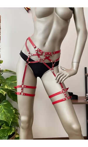 Kırmızı Deri Bacak Harness