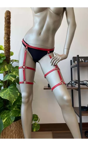 Kırmızı Deri Jartiyer Harness