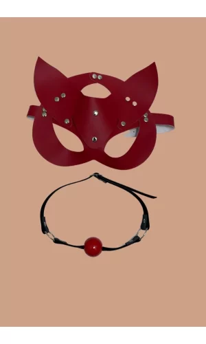 Kırmızı Deri Maske Ve Ağız Topu Harness Aksesuar