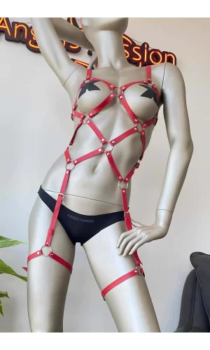 Kırmızı Deri Vücut Harness