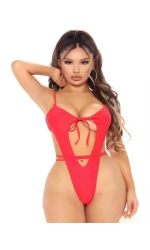 Kırmızı İp Detaylı Fantezi Babydoll