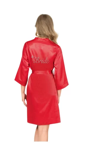 Kırmızı Kısa Saten Bride Sabahlık