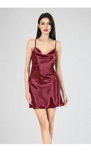 Kısa Gecelik Degaje Bordo 7740