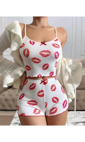 Kiss Öpücük Beyaz Şortlu Takım
