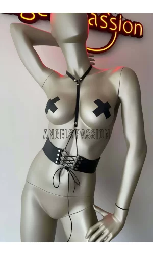 Klipsli Deri Korse Harness - Deri Korse Elbise - Brf594