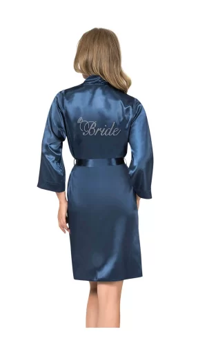Lacivert Kısa Saten Bride Sabahlık