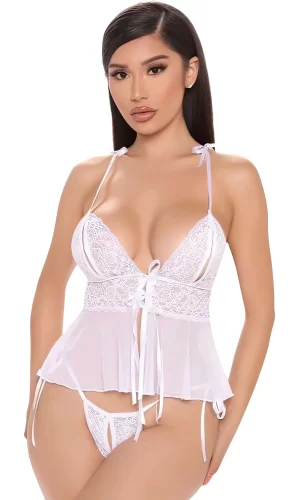Luz&Pos Arias Closet Beyaz Özel Bölgesi Açık İp Detaylı Büstiyer Fantezi Takım