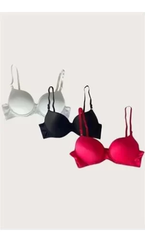Luz&Pos Arias Closet Beyaz-siyah-kırmızı 3lü Mikro Kumaş Push Up Dolgulu Balenli Günlük Destekli Sütyen