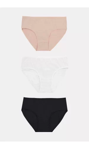 Luz&Pos Arias Closet Büyük Beden Pamuklu Siyah Beyaz Ten Rengi 3lü Külot