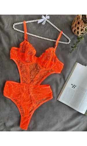 Luz&Pos Arias Closet Çiçek Desenli Turuncu Bodysuit