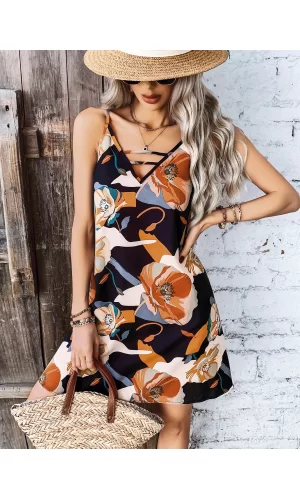 Luz&Pos Arias Closet Lacivert Çiçekli Desenli Midi Saten Gecelik
