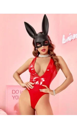 Luz&Pos Arias Closet Parlak Kırmızı Deri Fantezi Babydoll