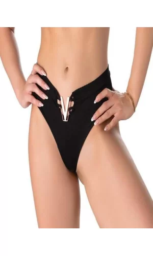 Luz&Pos Arias Closet V Metal Aksesuarlı Fantezi Siyah String Tanga
