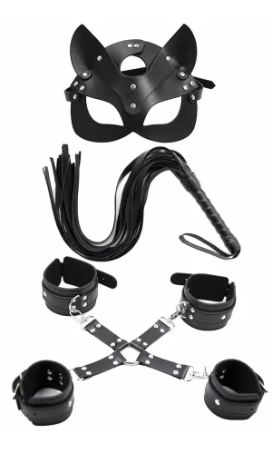 Maske Kırbaç Bileklik 5 Li Harness Deri Set