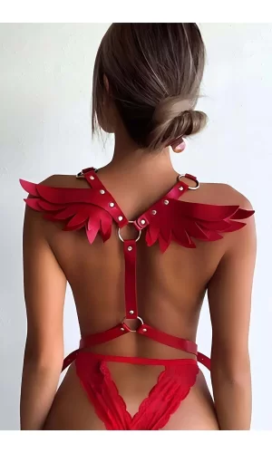Melek Kanadı Detaylı Şık Deri Harness - Brf642