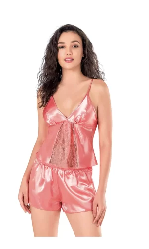 Mercan Saten Babydoll Şort Takımı