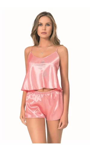 Mercan Saten Babydoll Şort Takımı
