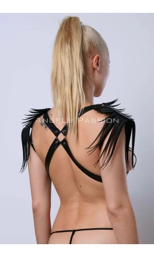 Omuzdan Püsküllü Göğüs Harness, Deri Püsküllü Omuz Harness - Brf1240